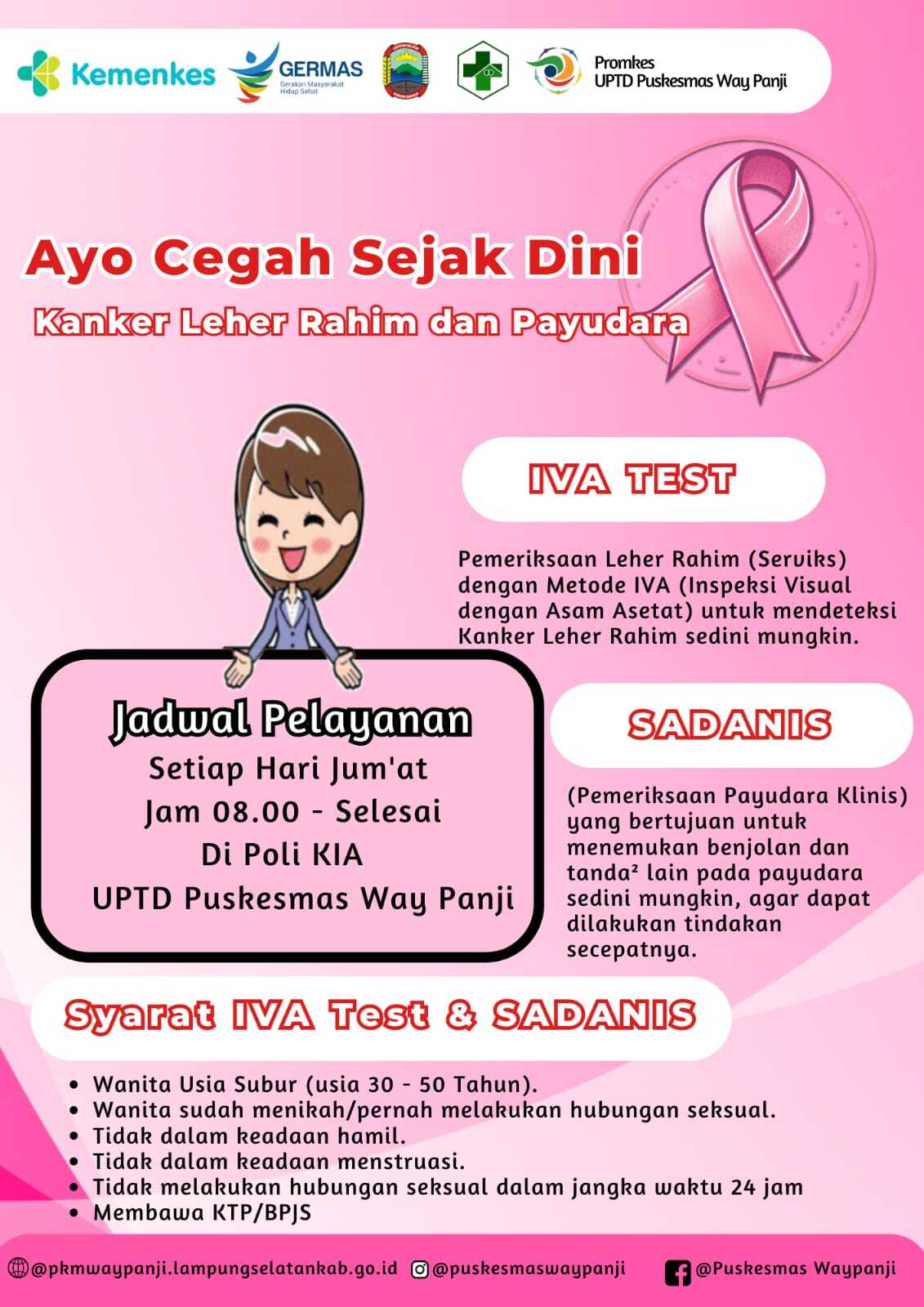 Pemeriksaan IVA (IVA Test) untuk Deteksi Dini Kanker Leher Rahim dan Pemeriksaan SADANIS (Periksa Payudara Sendiri)